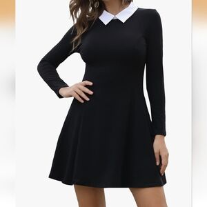 NWOT Women's Goth/Wednesday Addams Black Dress w/ White Point Collar (Size S)